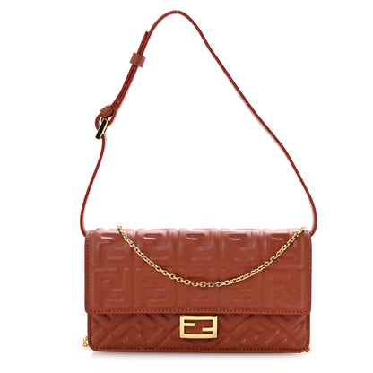 Fendi Nappa Matisse FF Embossed Wallet On Chain Baguette Sienna 1 of 12