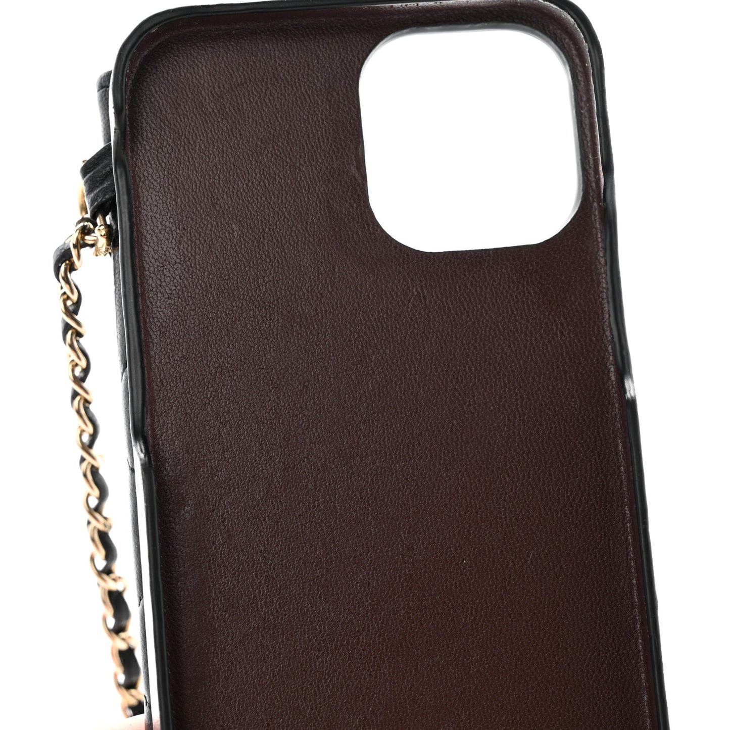 Lambskin Quilted iPhone XII Pro Holder With Chain Black