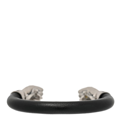 Saint Laurent Calfskin Fist Cuff Bracelet Silver Black 3 of 5