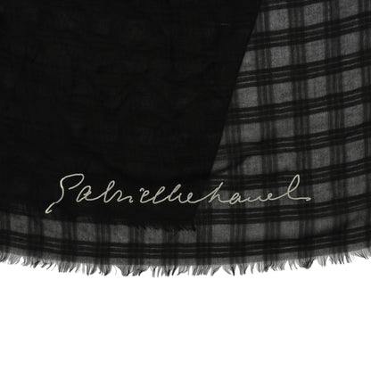 Chanel Cashmere Silk Sequins Plaid Logo Scarf Shawl Black White 5 of 7
