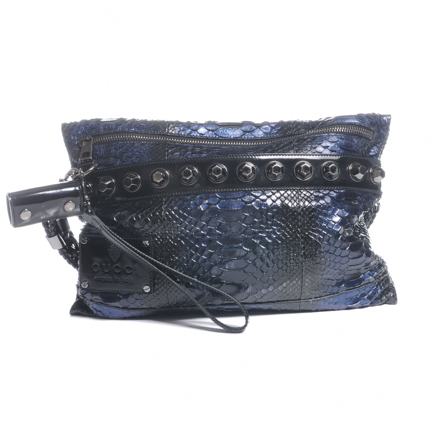 Gucci Python Metal Studs Clutch Metallic Blue 1 of 7