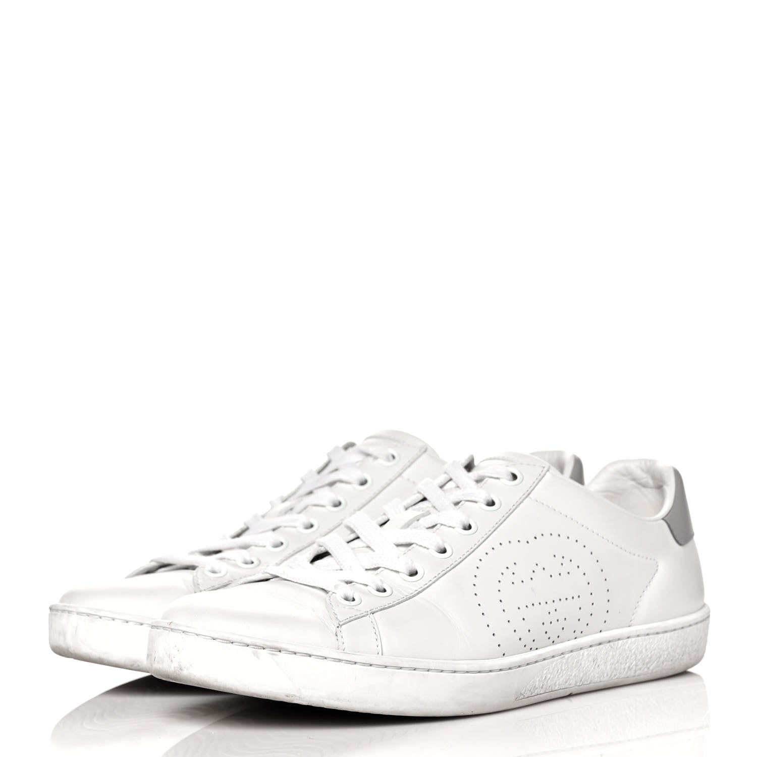 Gucci Calfskin Interlocking G Perforated Womens Ace Sneakers 38 White Grey Sky 2 of 10