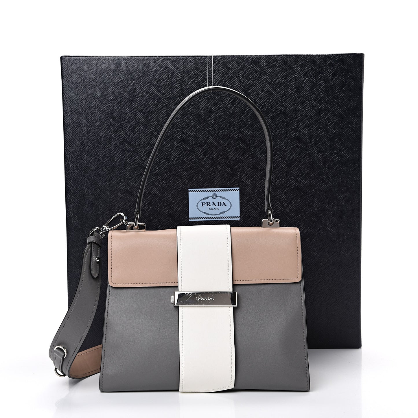 City Calf Ribbon Shoulder Bag Cammeo Bianco Marmo
