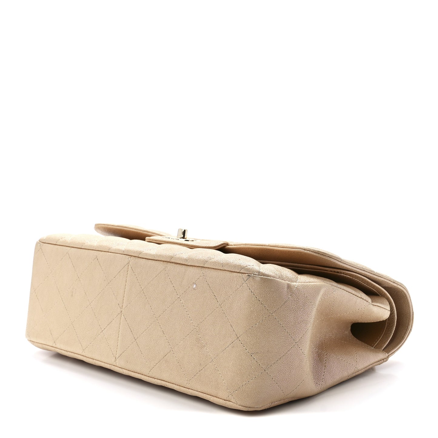 Iridescent Caviar Quilted Jumbo Double Flap Beige