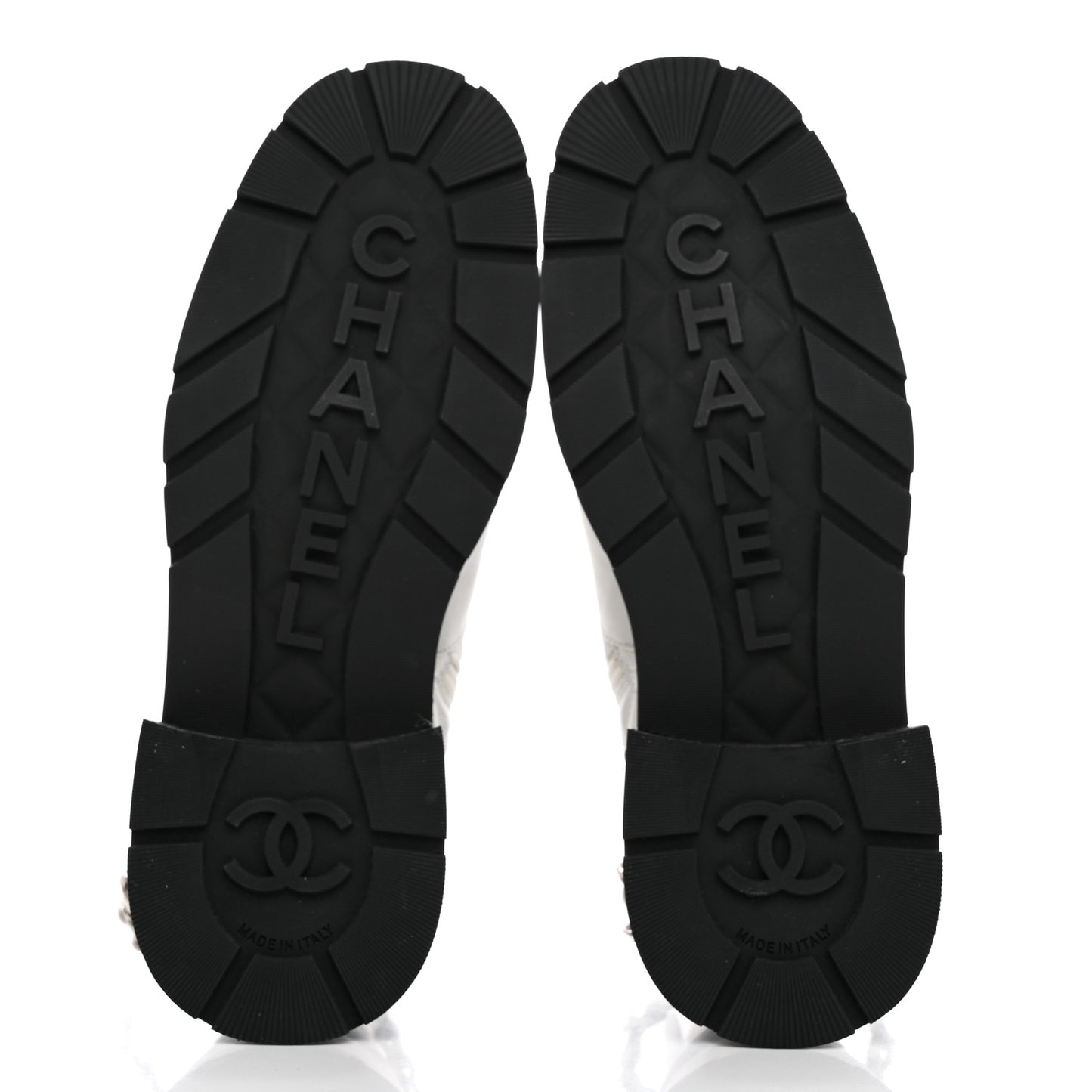 Caviar Calfskin Quilted Chain Lace Up Combat Boots 40 White Black