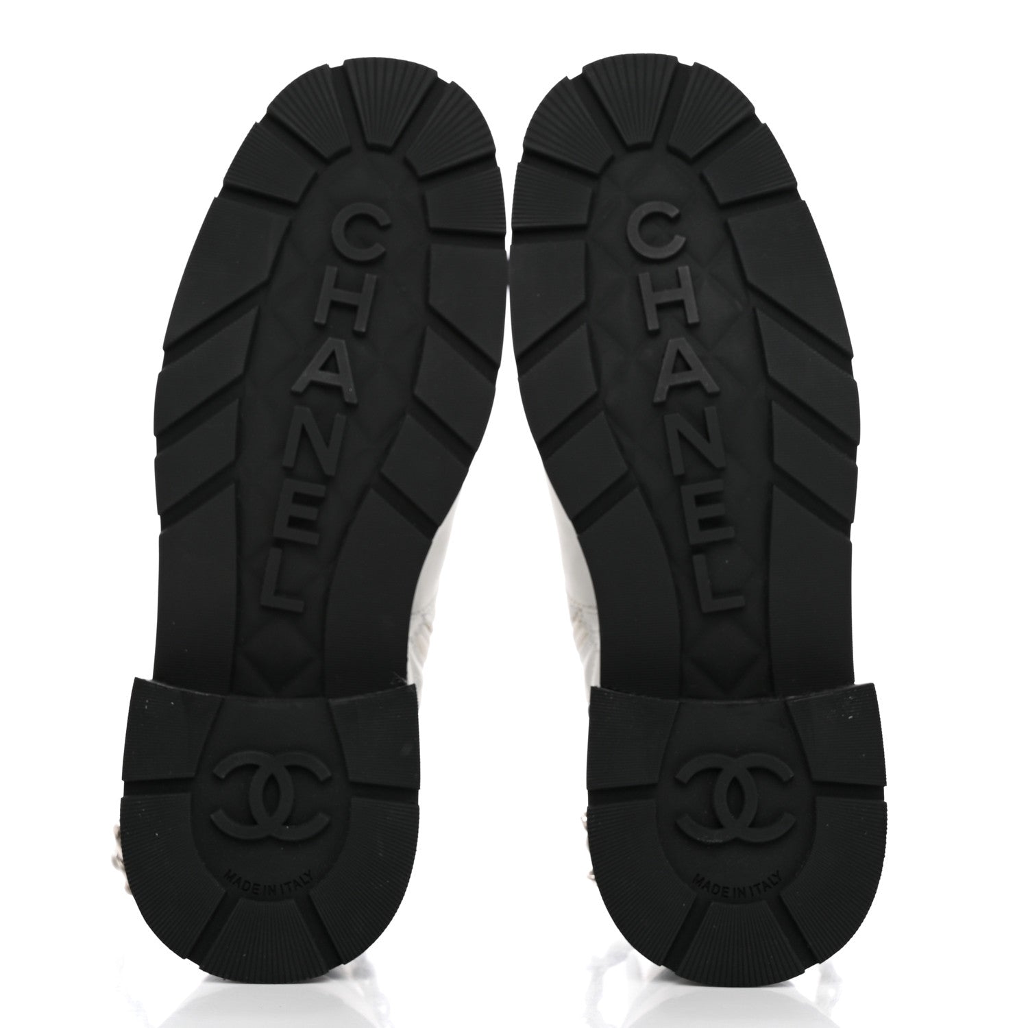 Chanel Caviar Calfskin Quilted Chain Lace Up Combat Boots 40 White Black 5 of 13