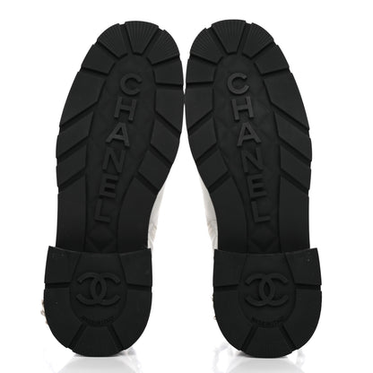 Chanel Caviar Calfskin Quilted Chain Lace Up Combat Boots 40 White Black 5 of 13