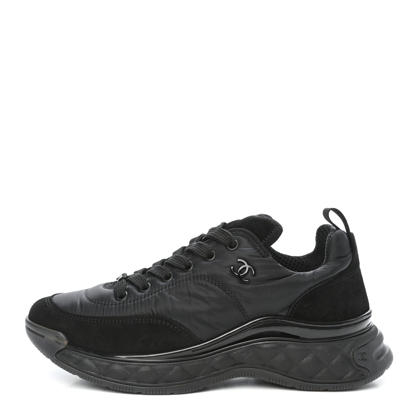 Nylon Suede Calfskin CC Sneakers 38.5 Black
