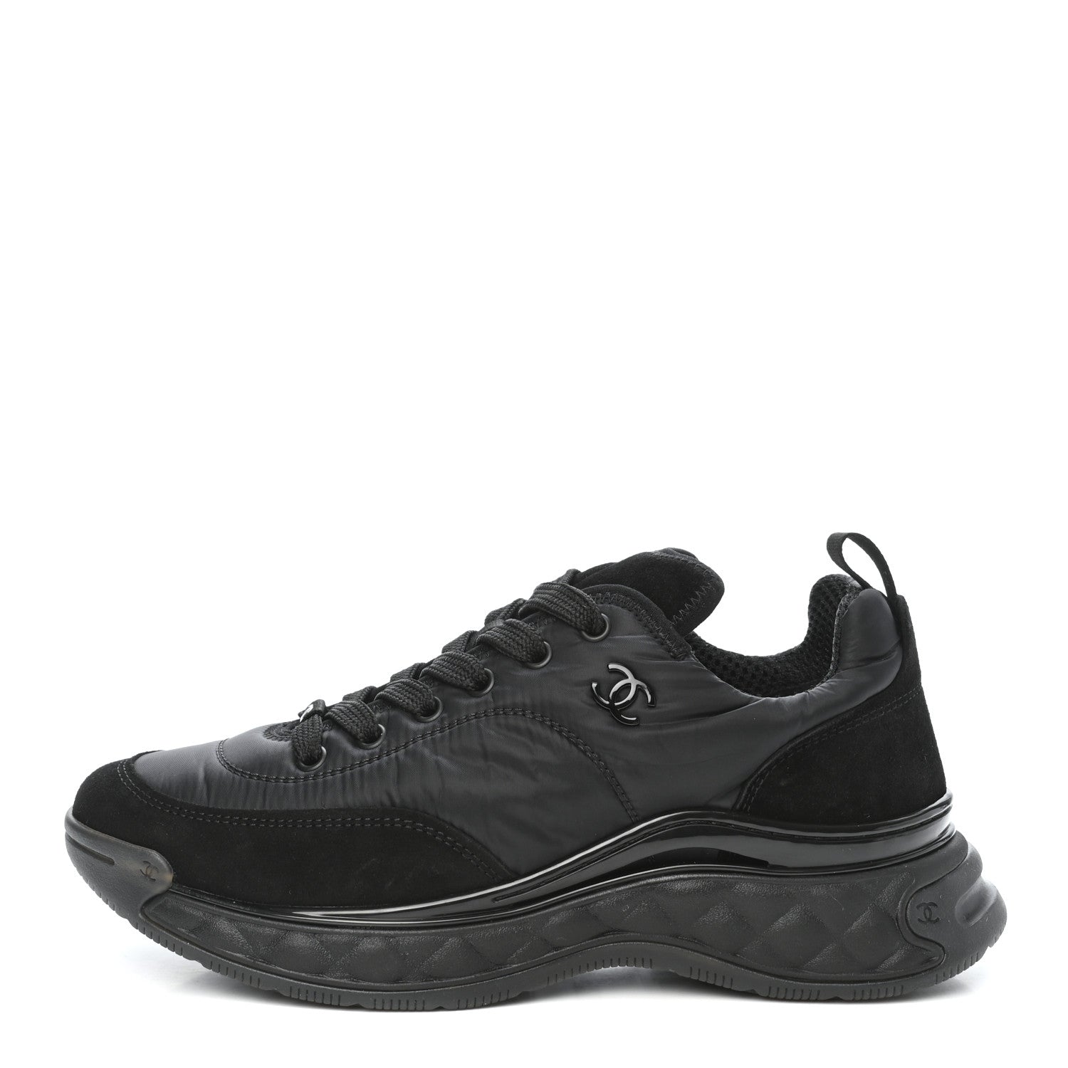 Chanel Nylon Suede Calfskin CC Sneakers 38.5 Black 1 of 8
