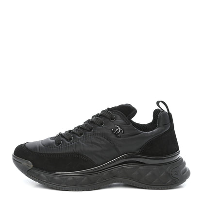 Chanel Nylon Suede Calfskin CC Sneakers 38.5 Black 1 of 8