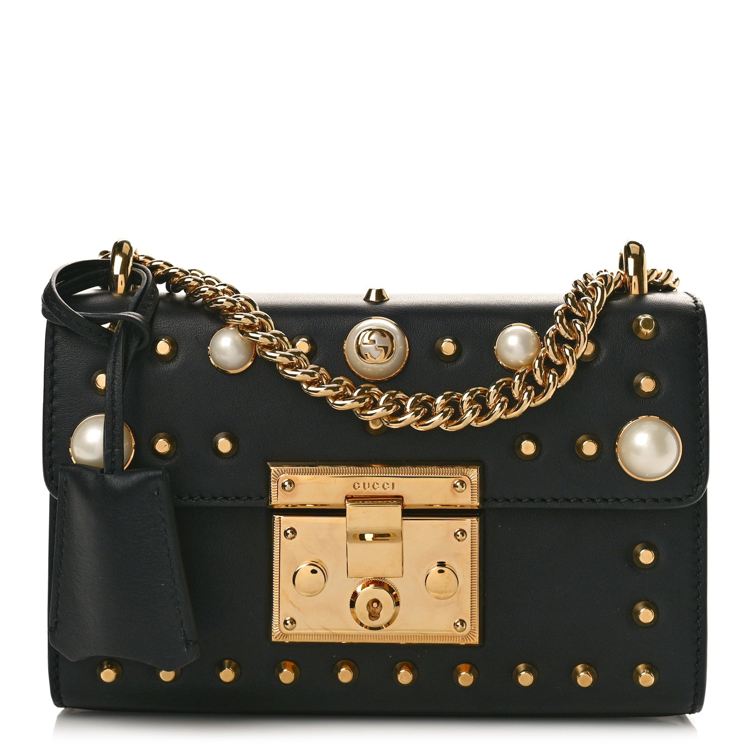 Gucci Calfskin Studded Small Padlock Shoulder Bag Black 1 of 9