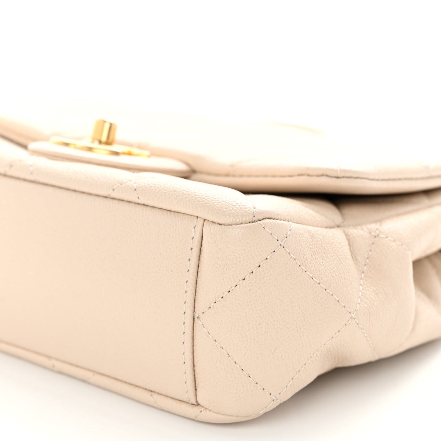 Shiny Caviar Quilted Mini Top Handle Flap Ecru
