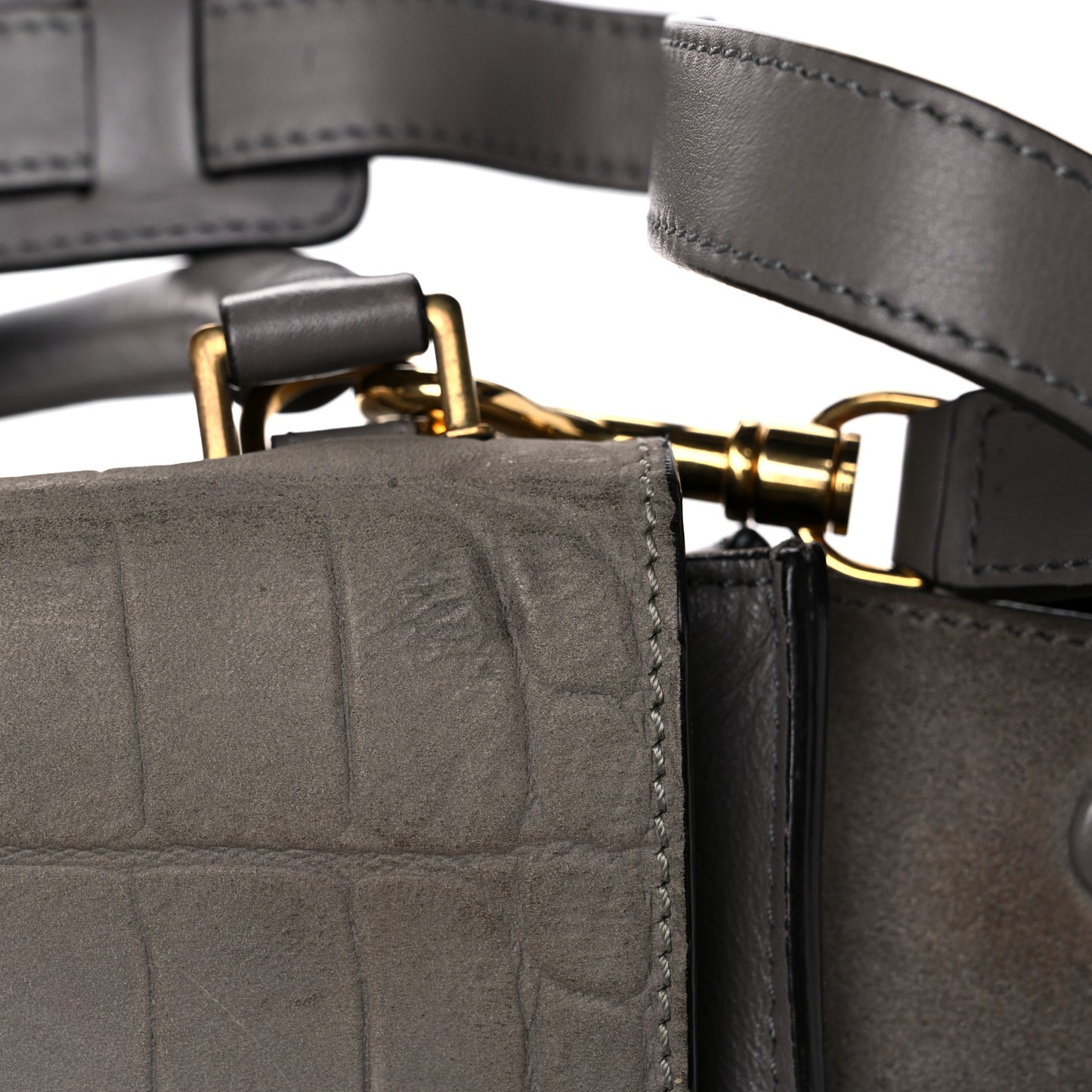 Crocodile Embossed Nubuck Medium Trapeze Grey