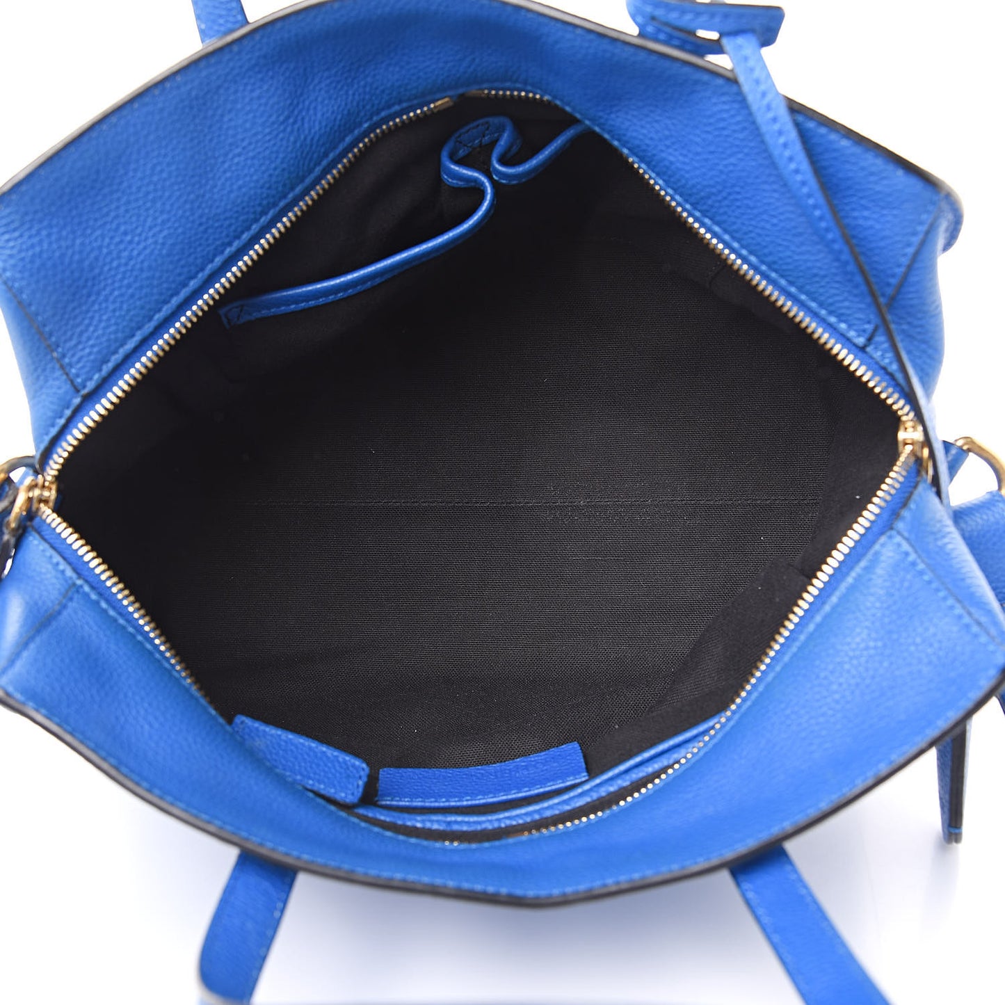 Pebbled Calfskin Small Skull Padlock Zip Around Tote Blue