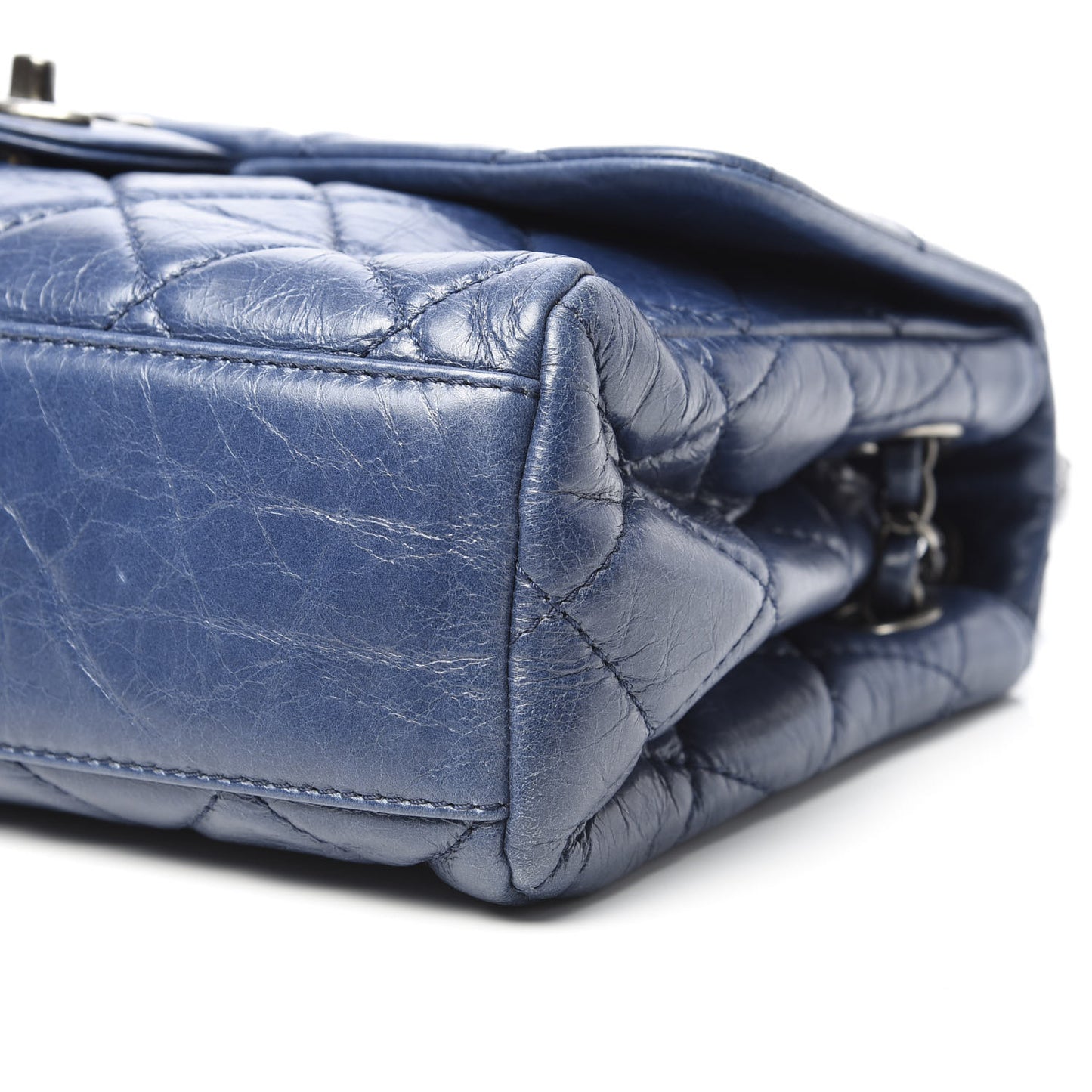 Glazed Calfskin Quilted Large Coco Soft Flap Navy