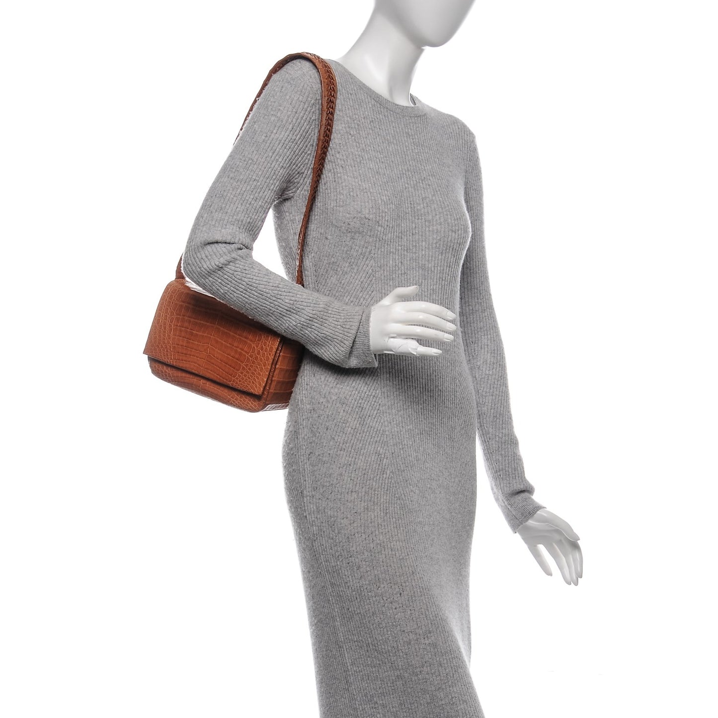 Crocodile Flap Shoulder Bag Light Brown