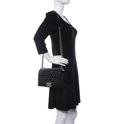 Chanel Lambskin Tweed Woven Medium Chevron Boy Flap Black 2 of 11