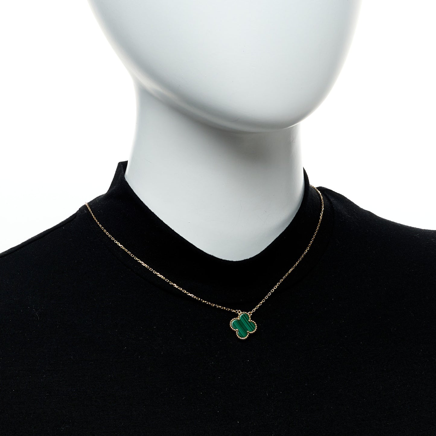 18K Yellow Gold Malachite Vintage Alhambra Pendant Necklace