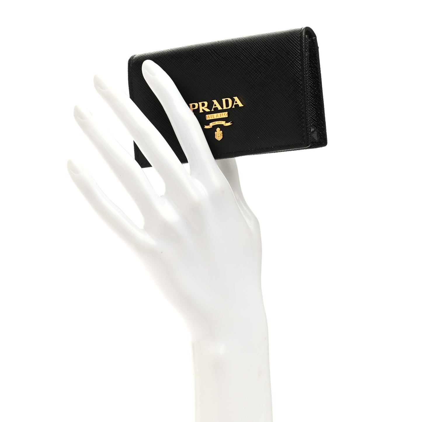 Saffiano Metal Bi-Fold Card Holder Wallet Black