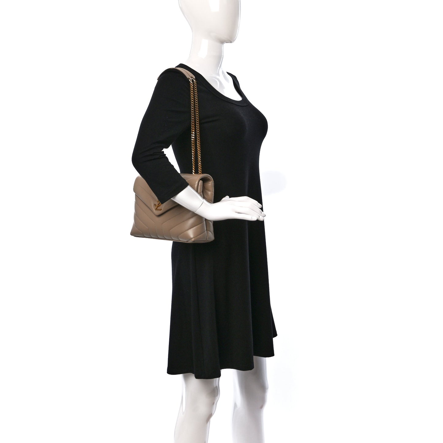 Calfskin Y Quilted Monogram Small Loulou Chain Satchel Dark Beige
