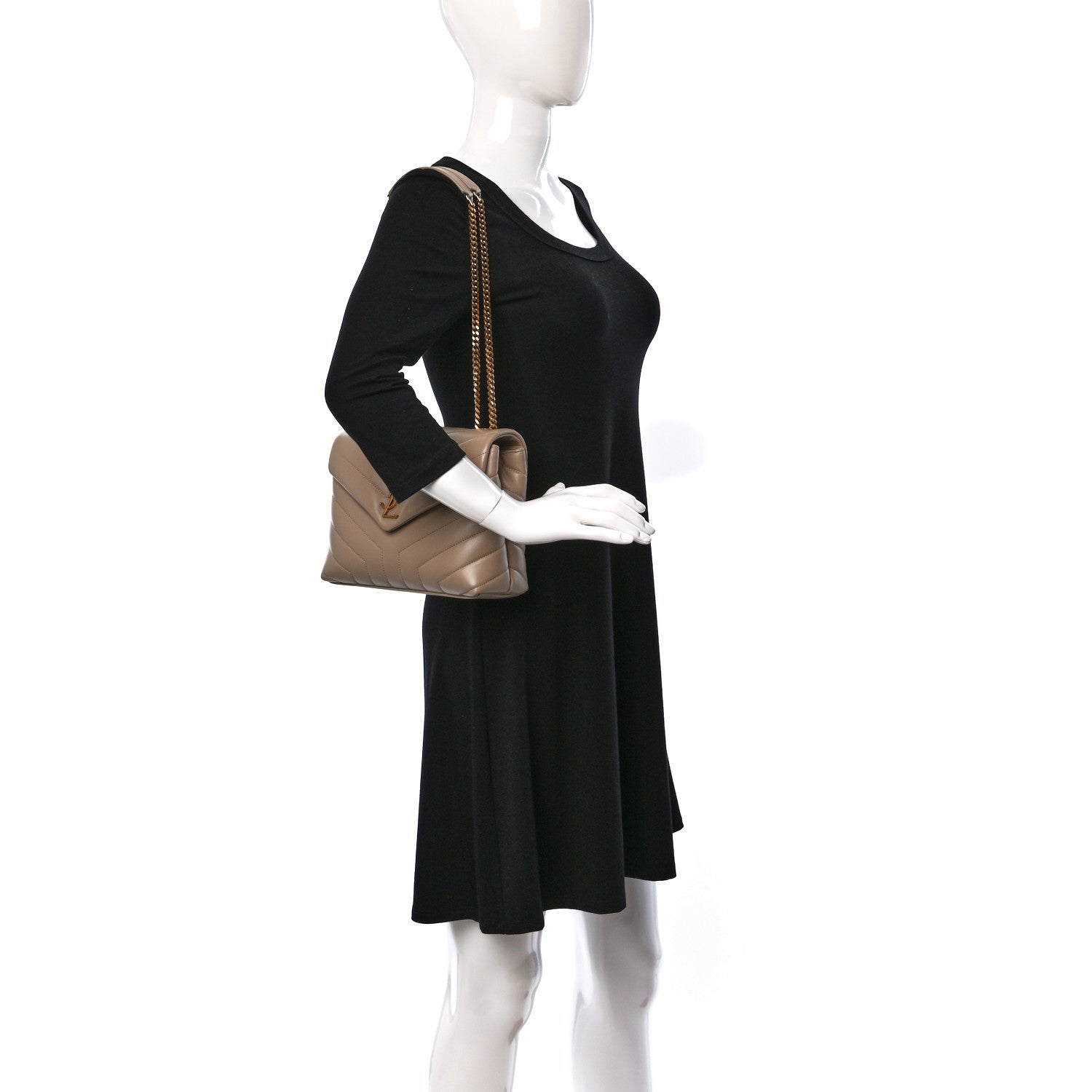 Saint Laurent Calfskin Y Quilted Monogram Small Loulou Chain Satchel Dark Beige 2 of 11