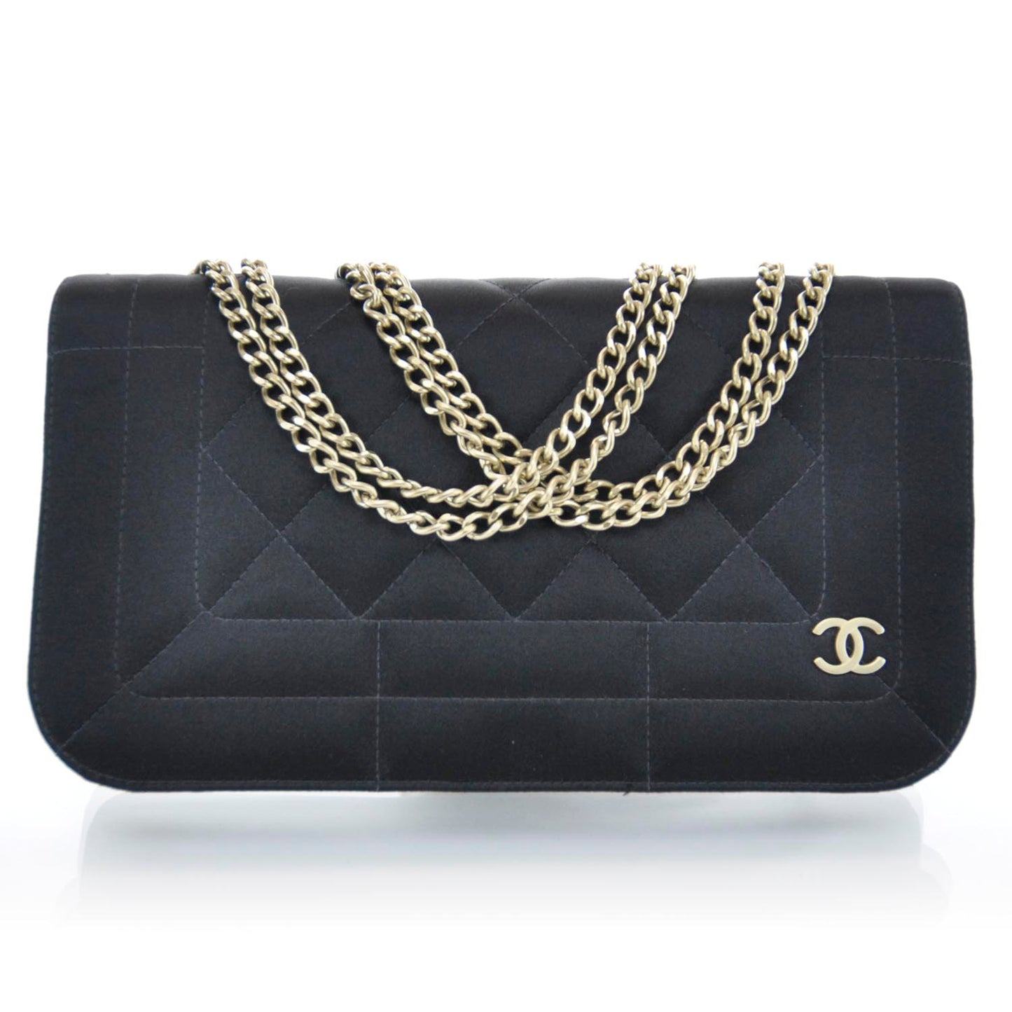 Satin Quilted Evening Flap Bag Black