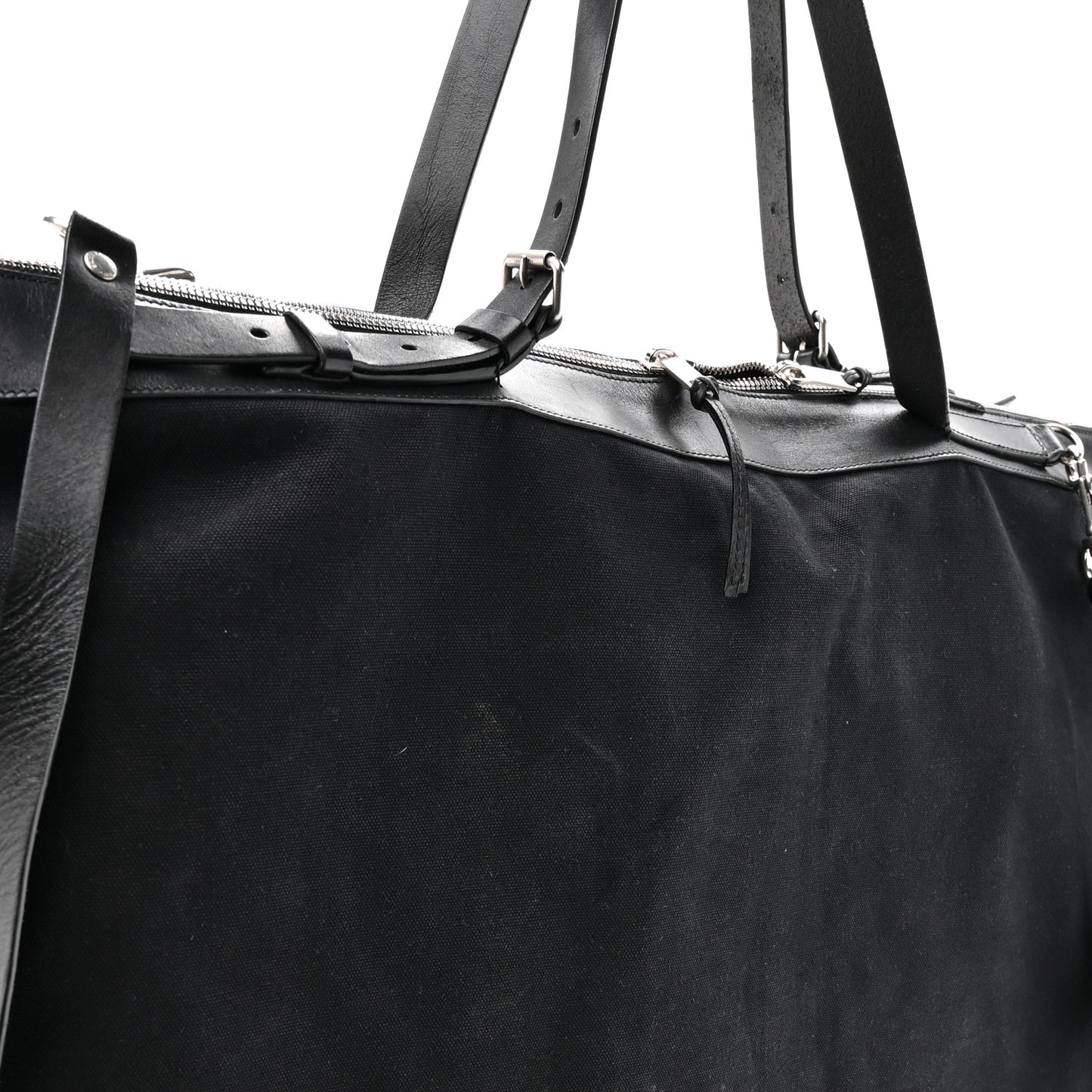 Canvas Calfskin Embossed Large Convertible ID Bag Black