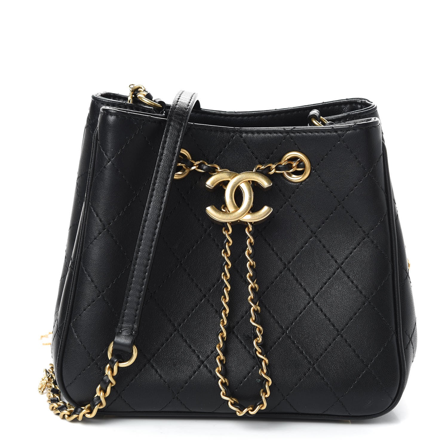 Chanel Calfskin Stitched Small Egyptian Amulet Drawstring Bag Black 1 of 11