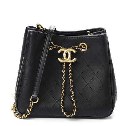 Chanel Calfskin Stitched Small Egyptian Amulet Drawstring Bag Black 1 of 11