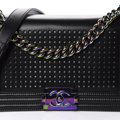 Chanel Lambskin LED Iridescent Metal Medium Boy Flap Black Multicolor 14 of 14