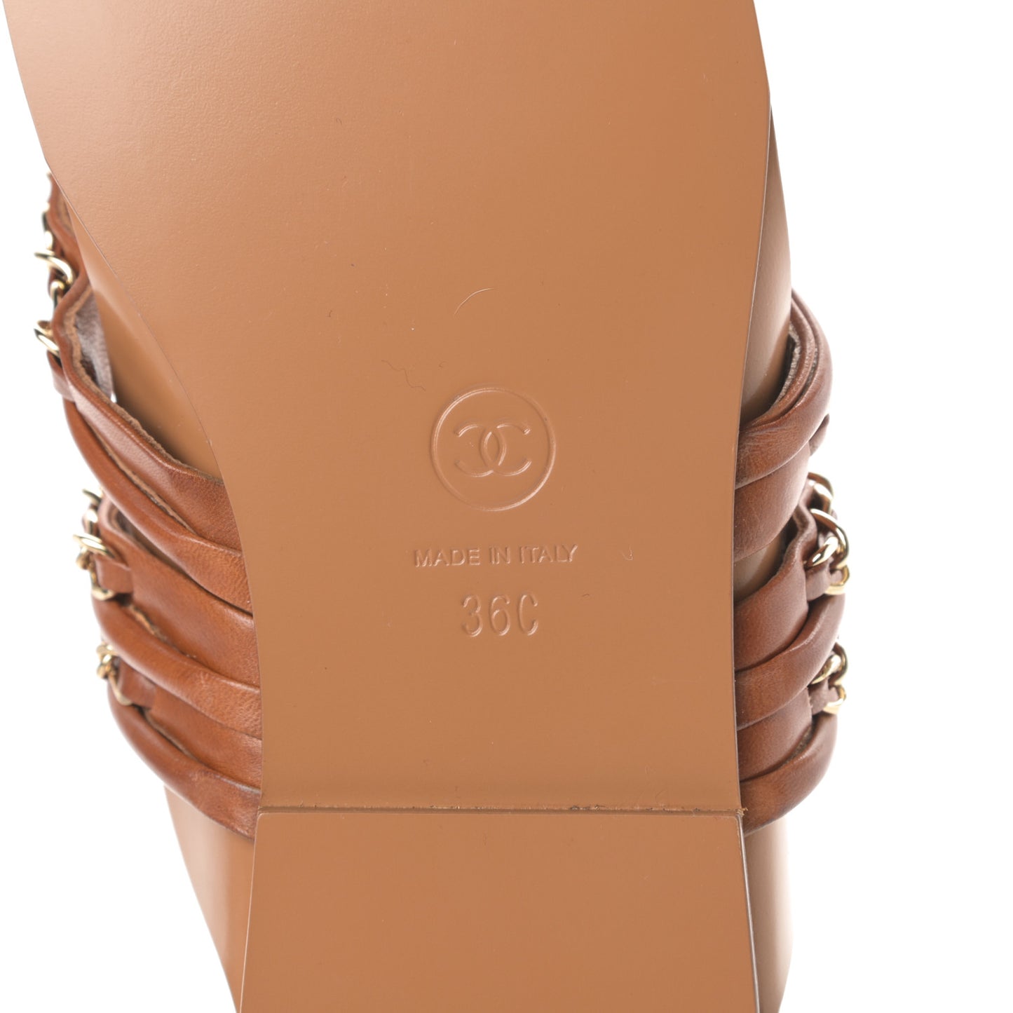 Calfskin Chain CC Thong Flat Sandals 36 Beige