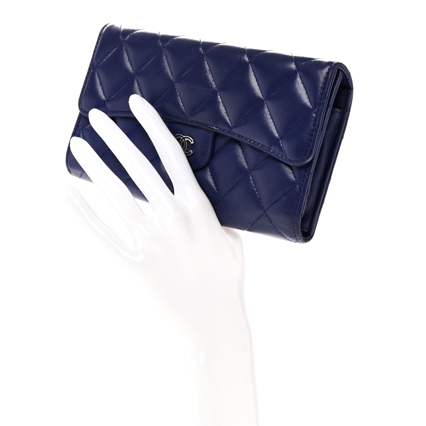 Lambskin Quilted Large Flap Wallet Blue