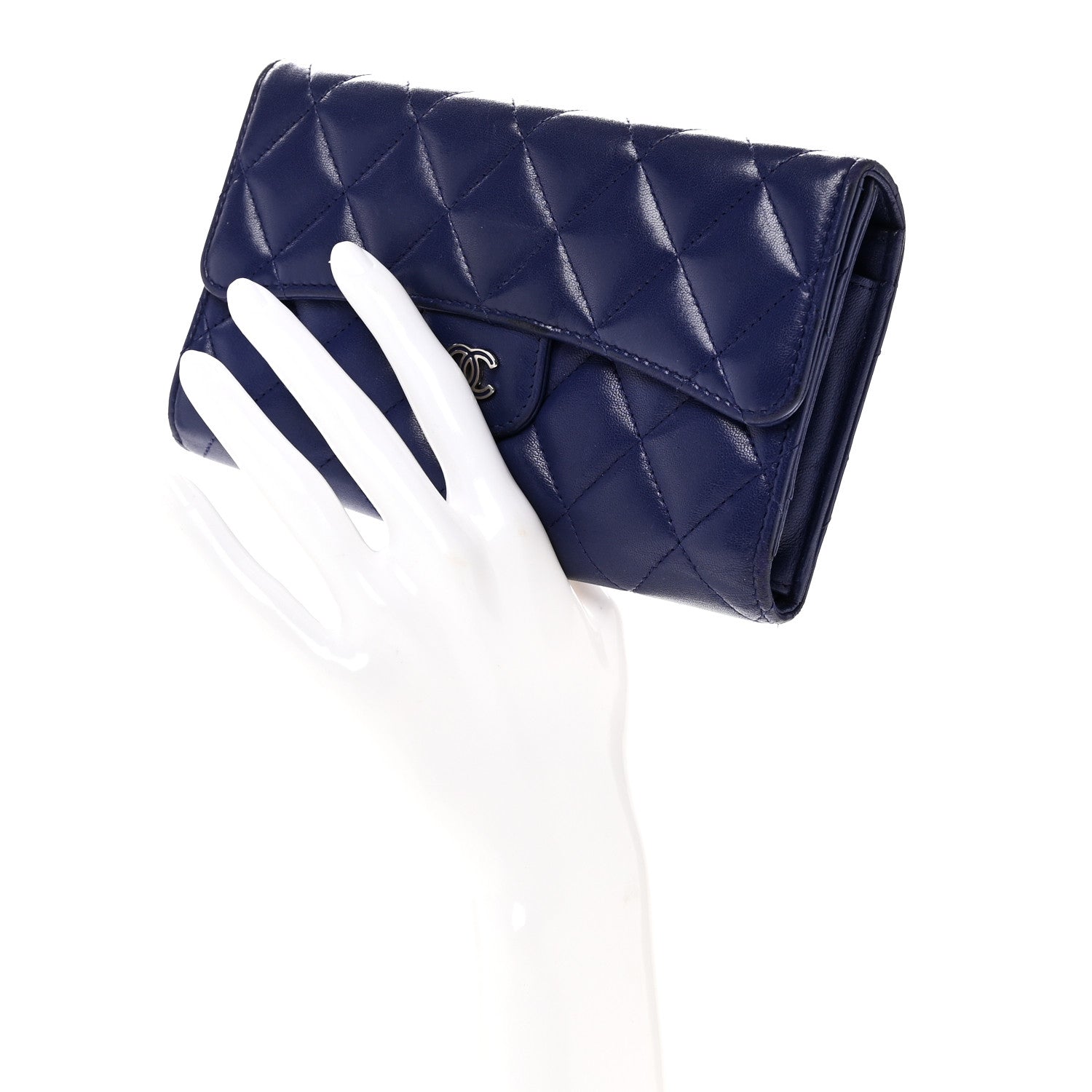 Chanel Lambskin Quilted Large Flap Wallet Blue 2 of 8
