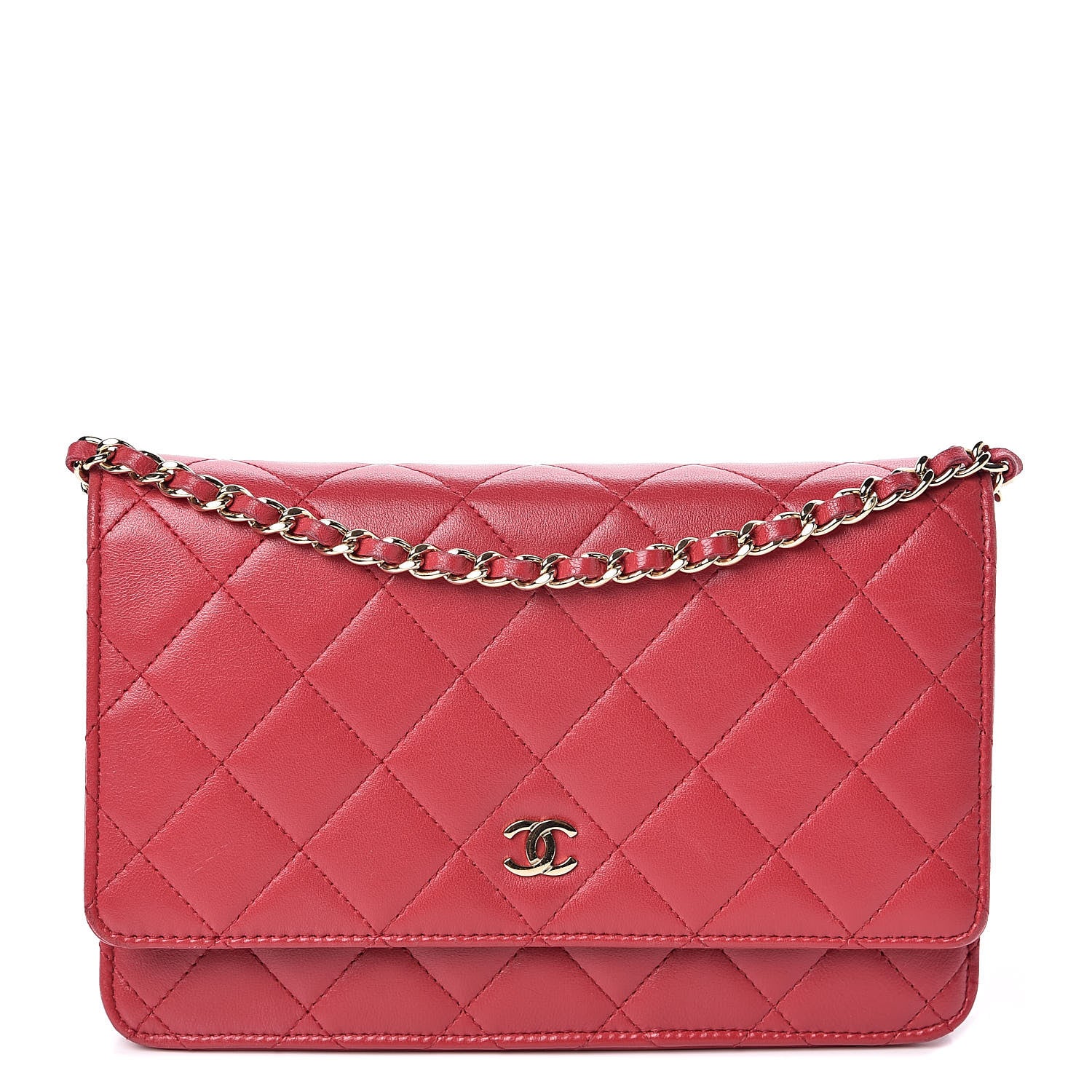 Chanel Lambskin Quilted Wallet On Chain WOC Red 1 of 12