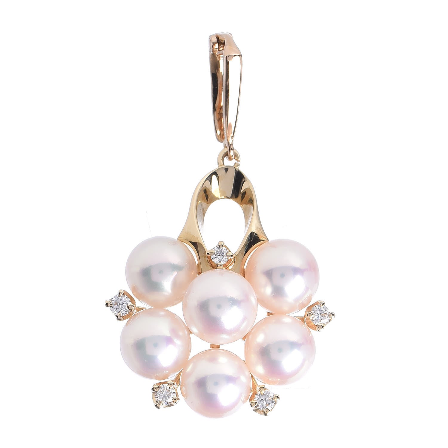 Mikimoto 18K Yellow Gold Diamond Akoya Pearl 6.5-7mm Enhancer Pendant 1 of 5