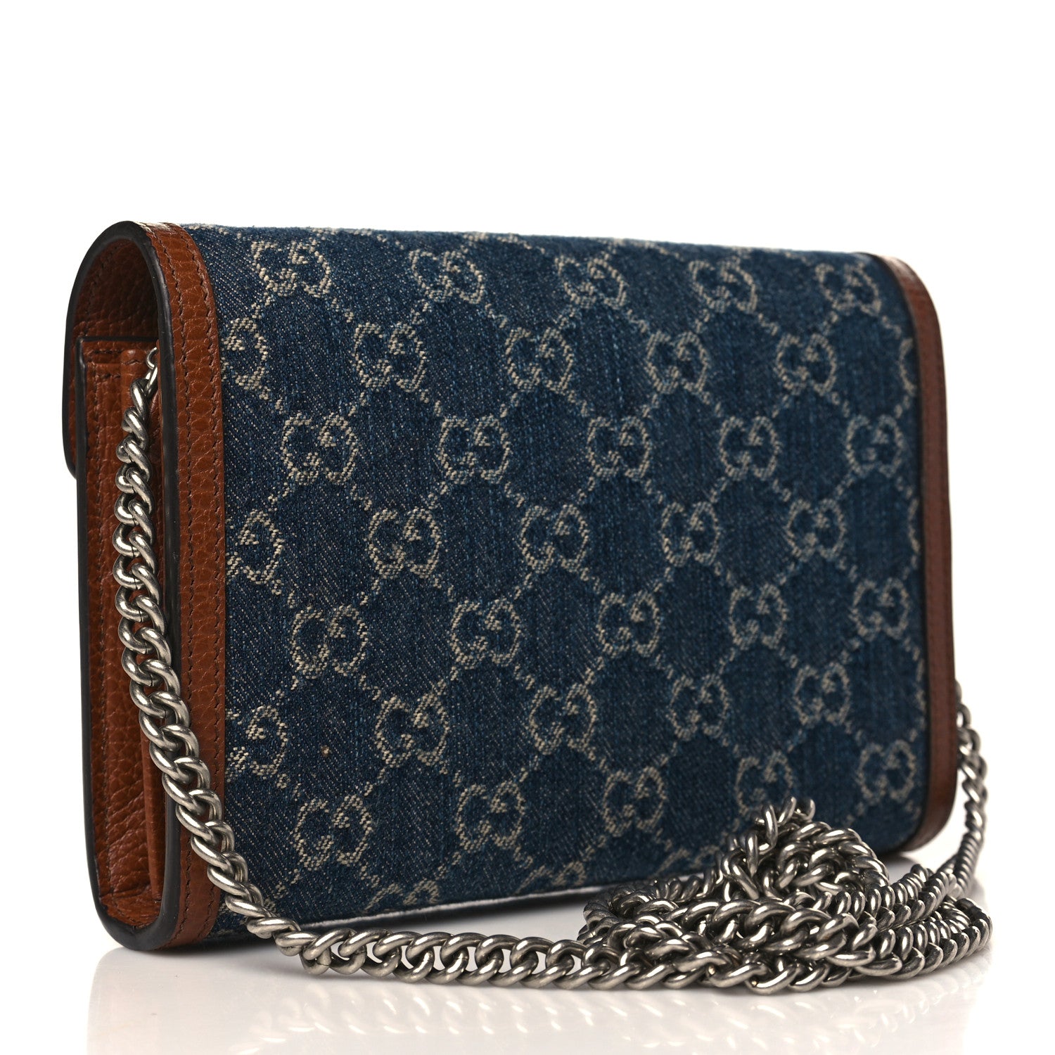 Gucci New Denim GG Monogram Dollar Calfskin Enamel Mini Dionysus Chain Wallet Blue Tea Cuir Epilog Electric Blue 2 of 9