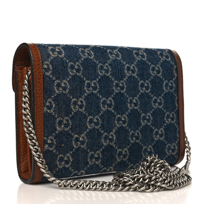 Gucci New Denim GG Monogram Dollar Calfskin Enamel Mini Dionysus Chain Wallet Blue Tea Cuir Epilog Electric Blue 2 of 9