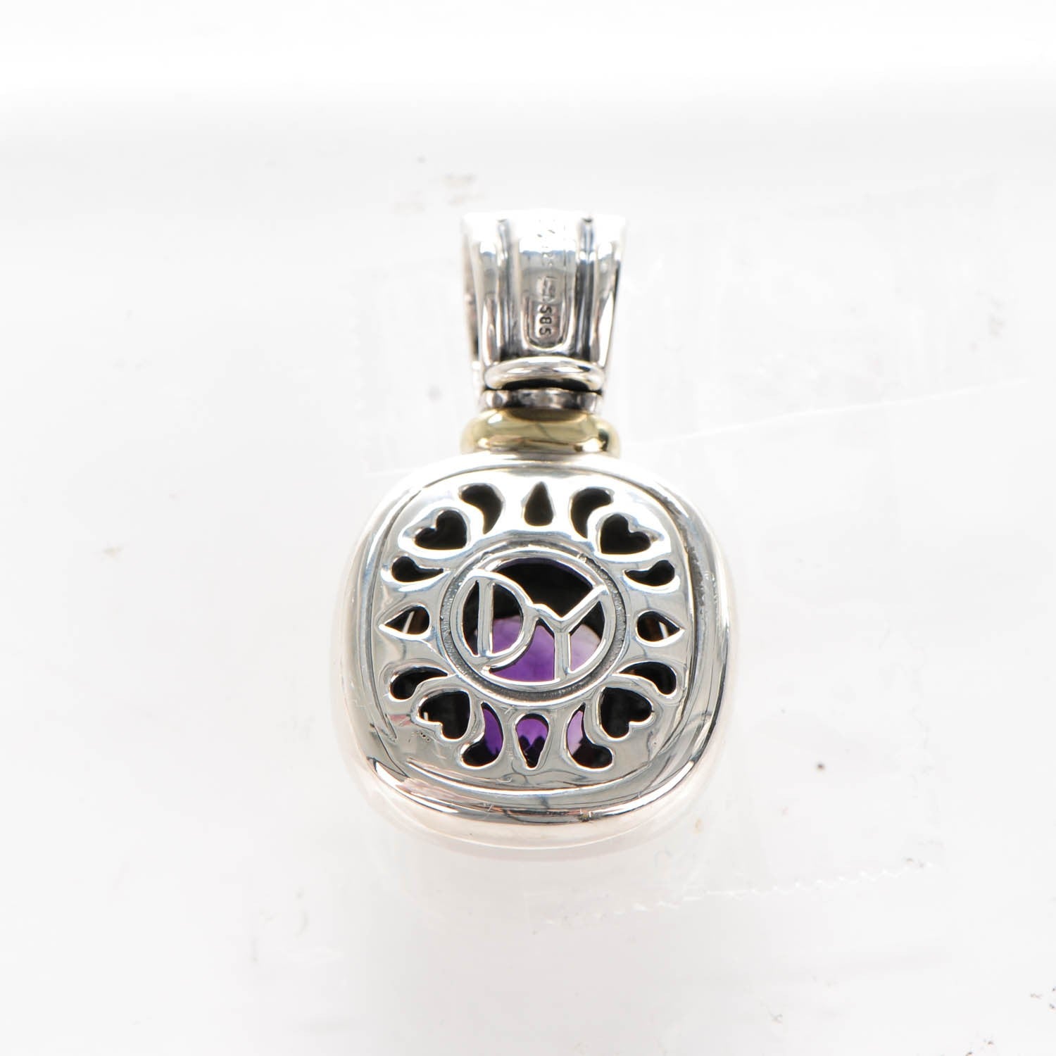 David Yurman Sterling Silver 14K Yellow Gold Amethyst 10mm Albion Pendant 3 of 4
