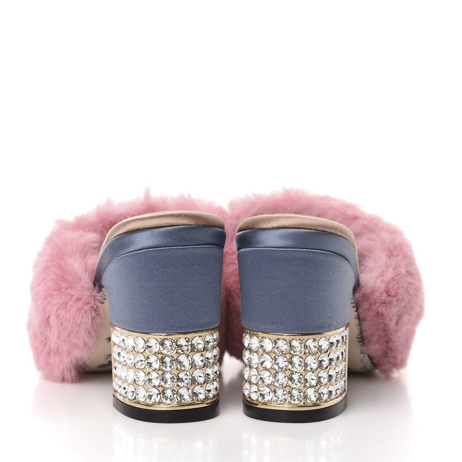 Gucci Faux Fur Silk Satin Crystal Candy Mules 35 Rosa Carta Zucchero 4 of 8