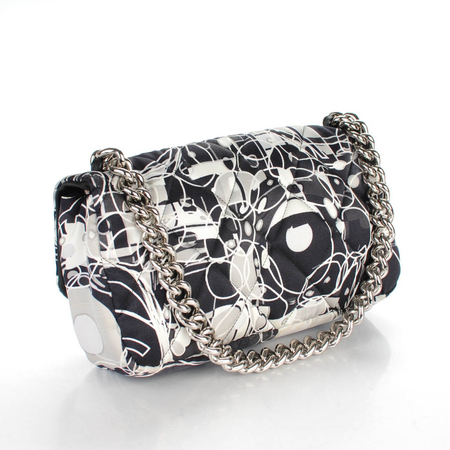 Satin Quilted Medium Kaleidoscope Flap Black White