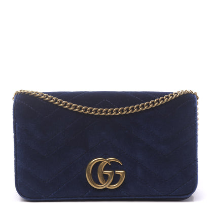 Gucci Velvet Matelasse GG Marmont Mini Bag Cobalt Blue 1 of 11