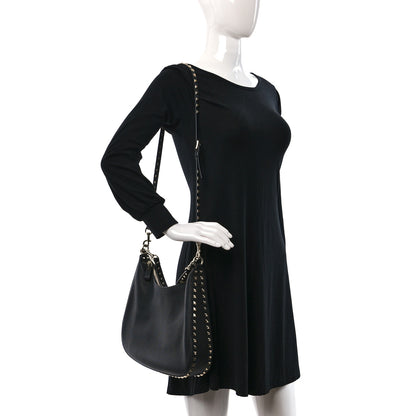 Valentino Garavani Grained Calfskin Rockstud Hobo Bag Black 2 of 8