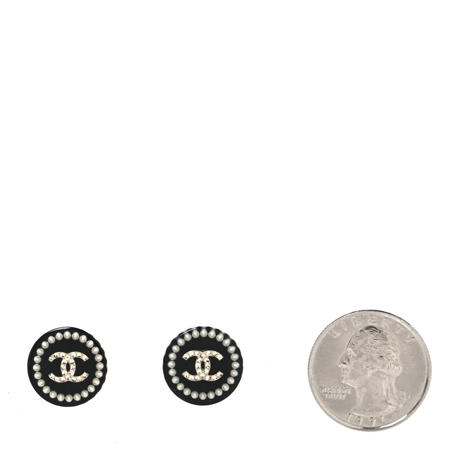 Resin Crystal Pearl CC Round Earrings Black