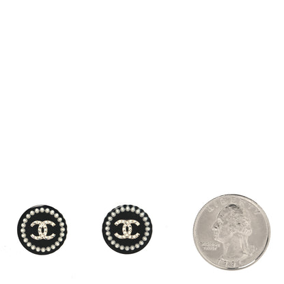 Chanel Resin Crystal Pearl CC Round Earrings Black 2 of 5