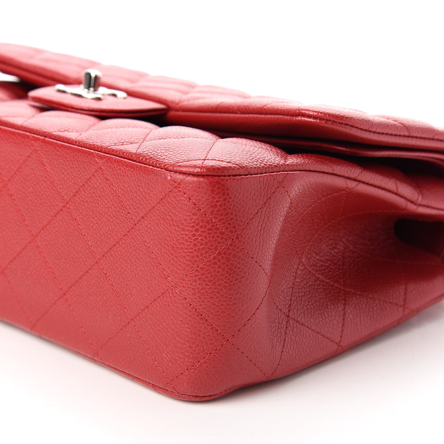 Iridescent Caviar Quilted Jumbo Double Flap Red