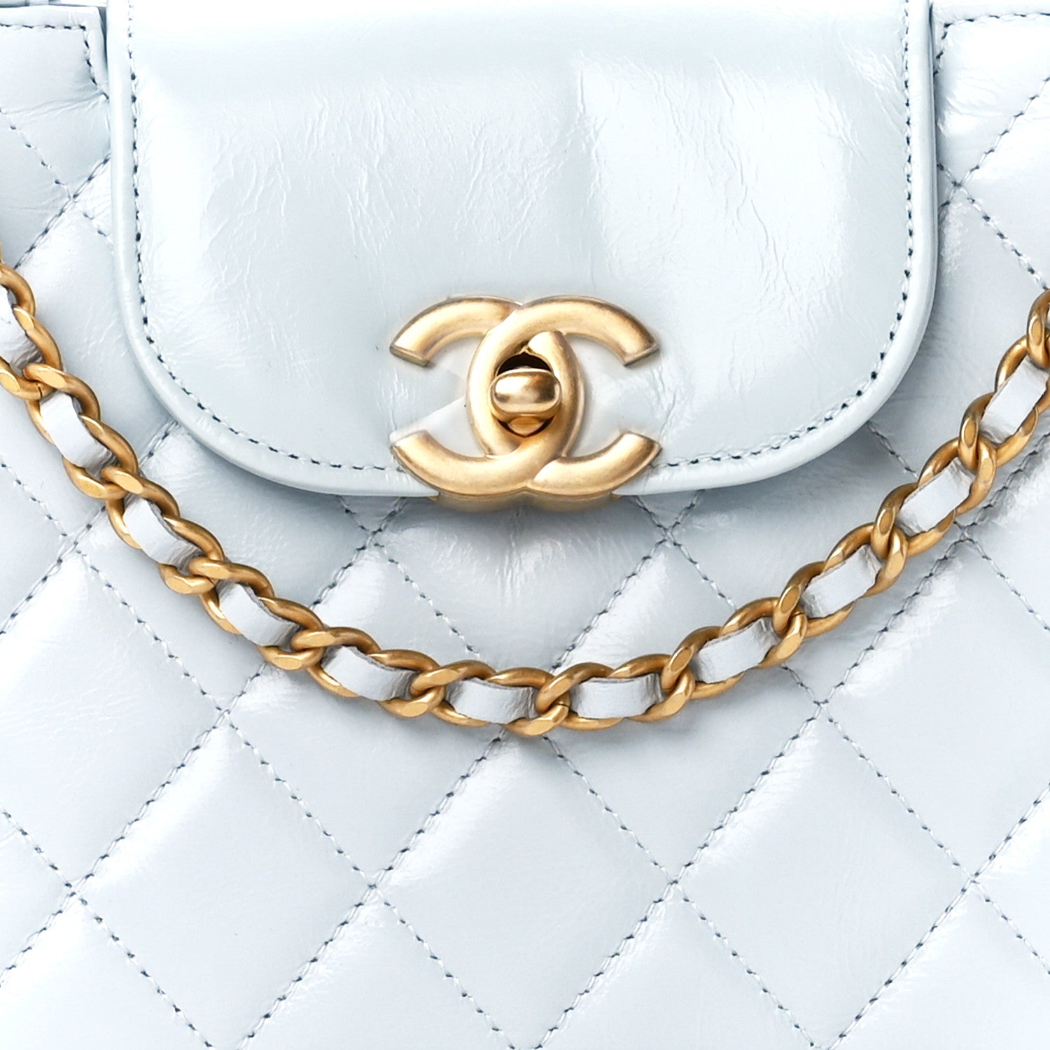 Chanel Shiny Aged Calfskin Quilted Nano Kelly Shopper Light Blue 8 of 10