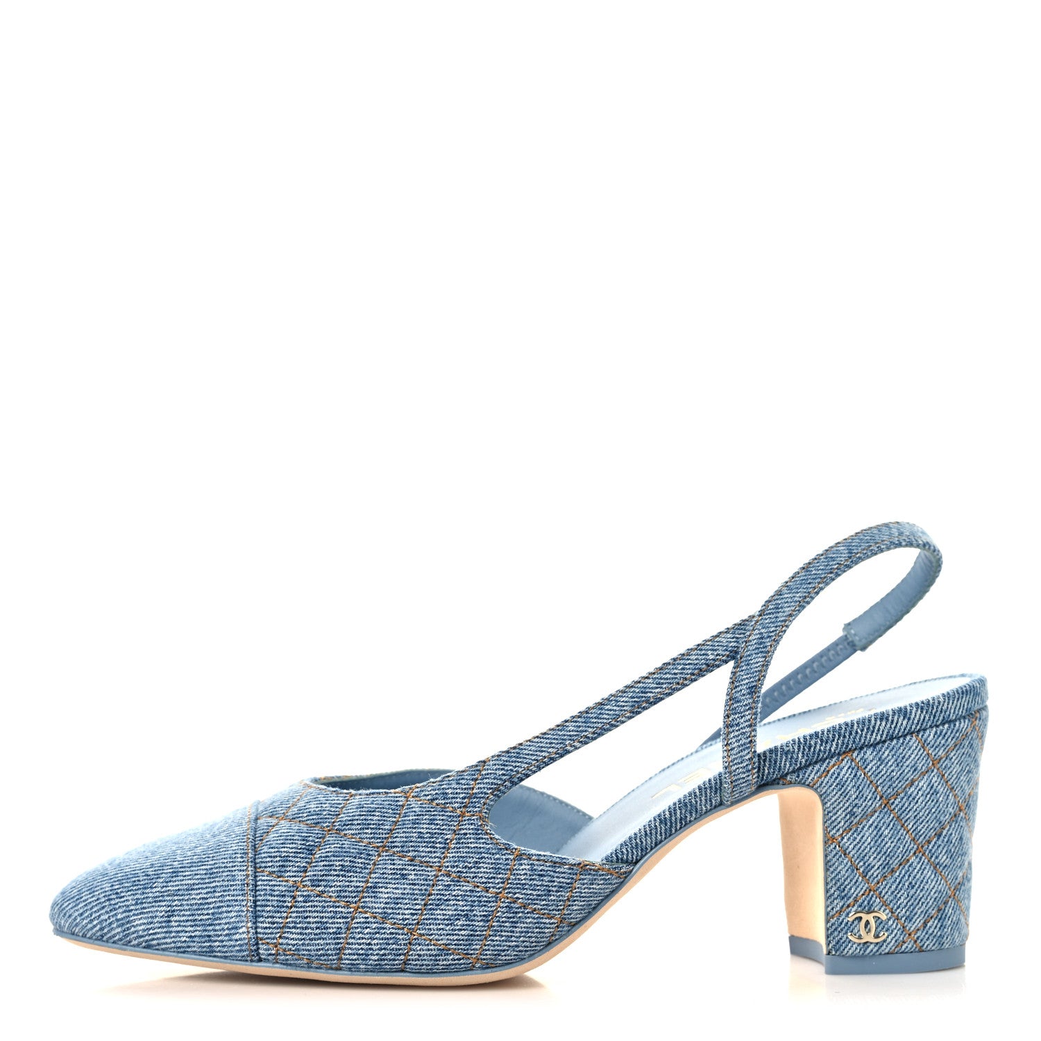 Chanel Printed Denim Cap Toe CC Slingback Pumps 39 Light Blue 1 of 10