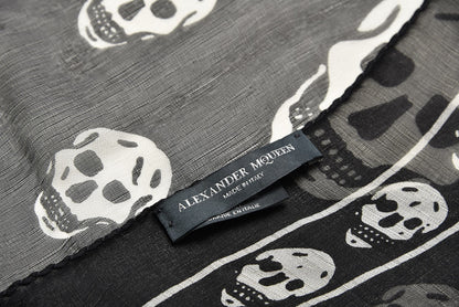 Alexander McQueen Silk Chiffon Skull Scarf Black Ivory 5 of 6