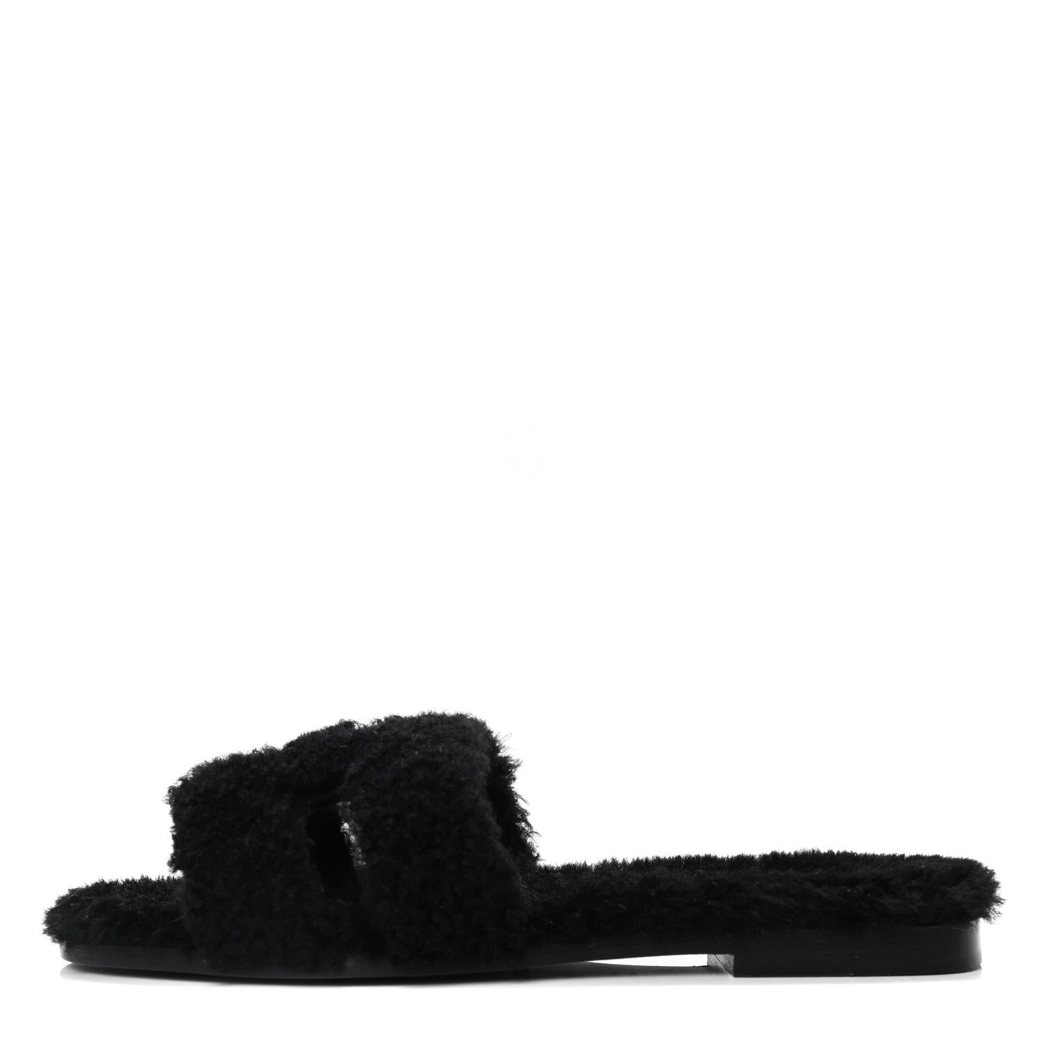 Hermes Woolskin Oran Sandals 38 Black 1 of 4