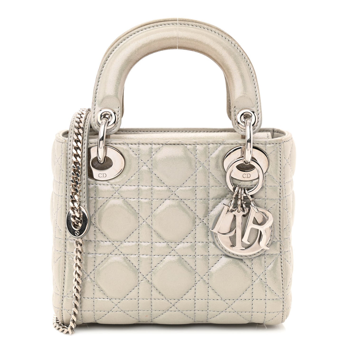 Metallic Nubuck Cannage Mini Lady Dior Silver
